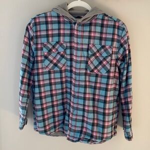 L.L. Bean Youth Girls Plaid Flannel Hooded Jacket Fleece Lined Sz XL 18